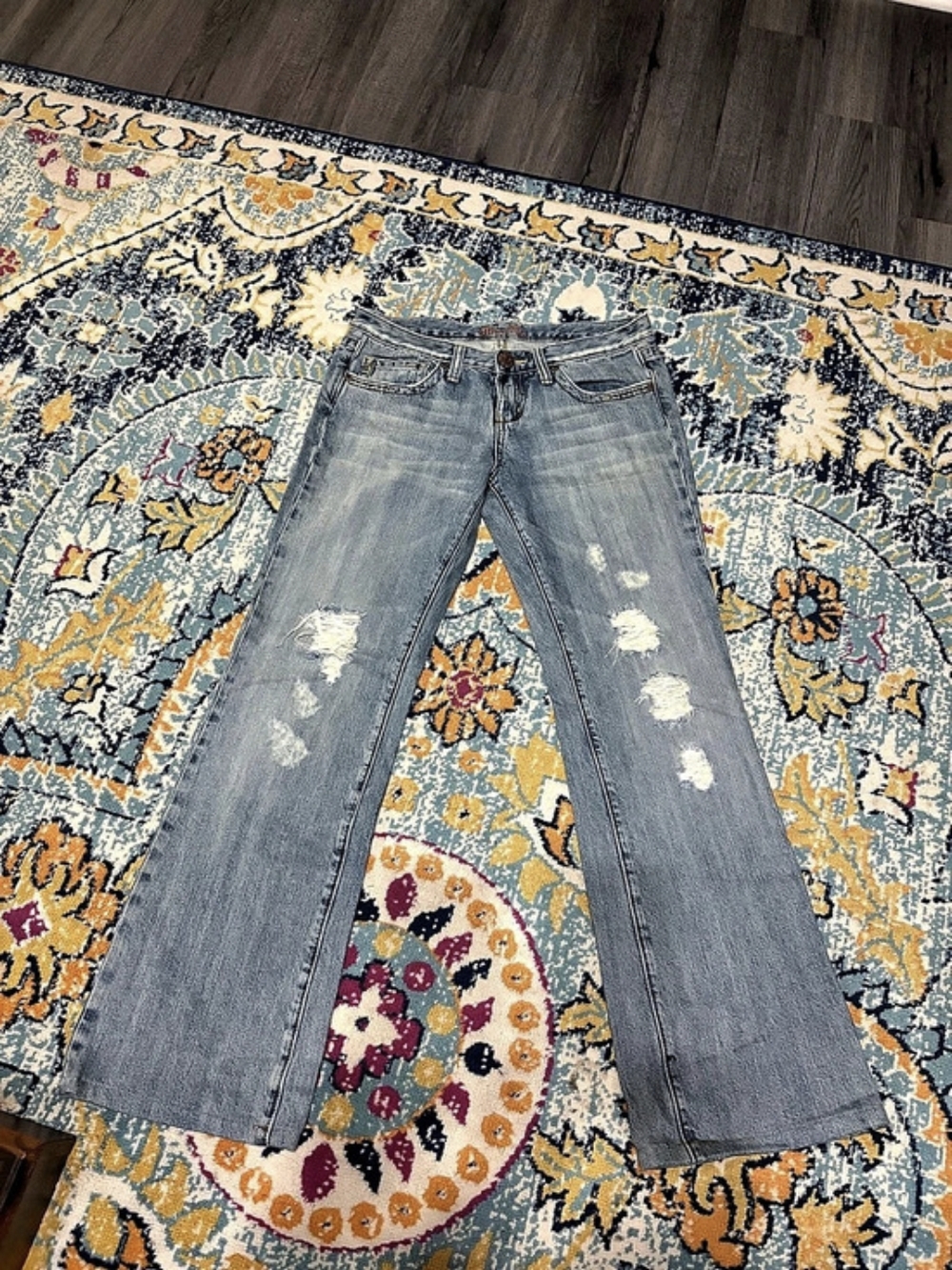 Miss Me Selena Scenic Embroidered Bootcut Jeans Blue Waist 30